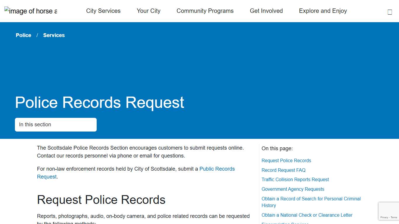 Police Records Request City of Scottsdale